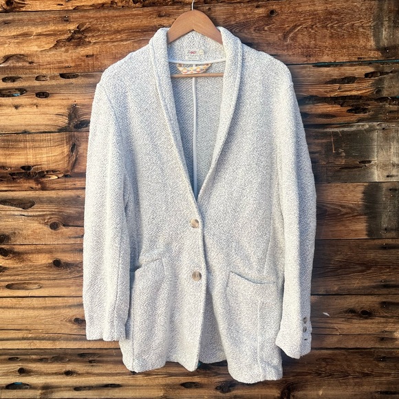 FAHERTY | Textured Light Gray Ivory Blazer Cardigan XL - Picture 1 of 5